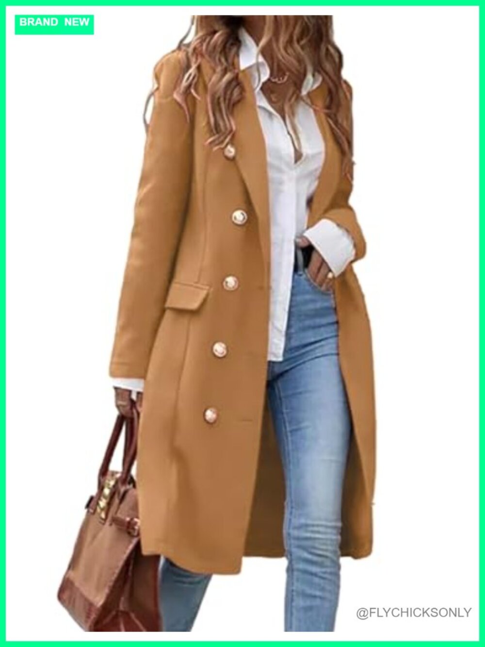Womens Long Wool Blend Pea Coat Double Breasted Trench Coat